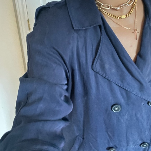 TOPSHOP | Oversized Navy Blue Trench | Size 10 - Picture 9 of 13